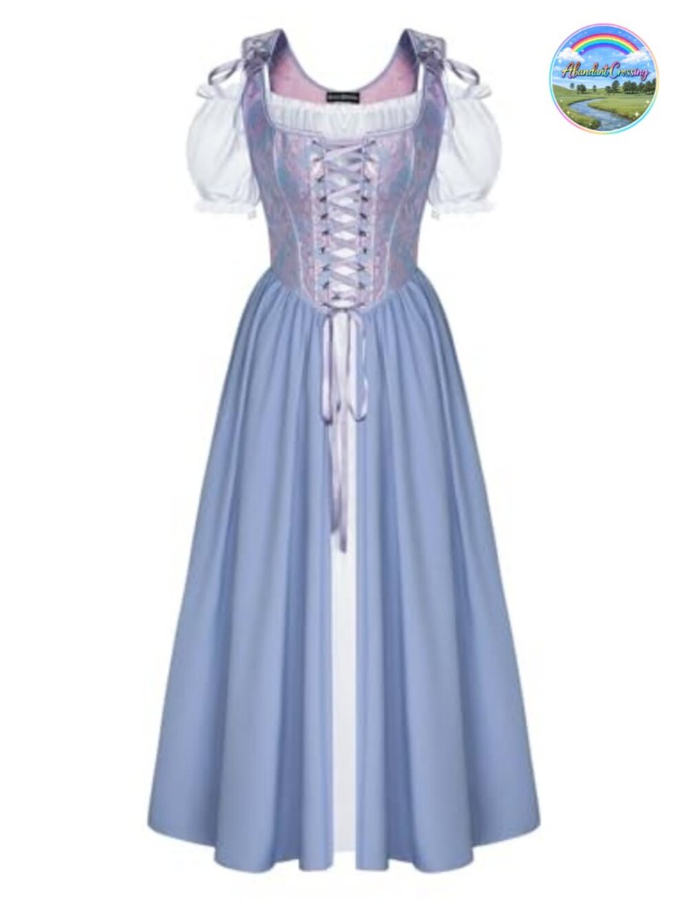 Renaissance Corset Dress Medieval Puff Sleeve Costume Embroidered Polyester